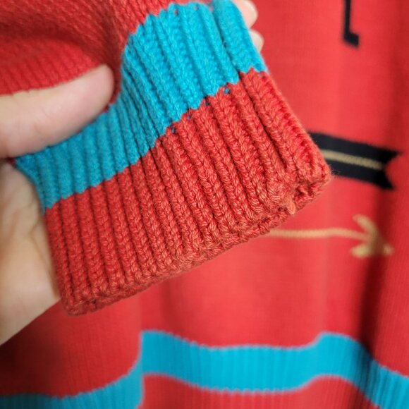 Vintage Red Southwestern Style Sweater L By Heirlooms Aztec Pattern USA - Picture 7 of 9